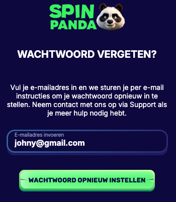 Spin Panda wachtwoord resetten